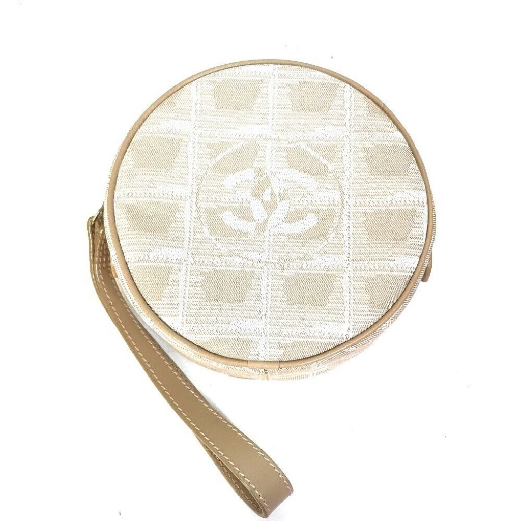 Chanel Cc Mark New Travel Line Pochette Pouch Canvas Beige